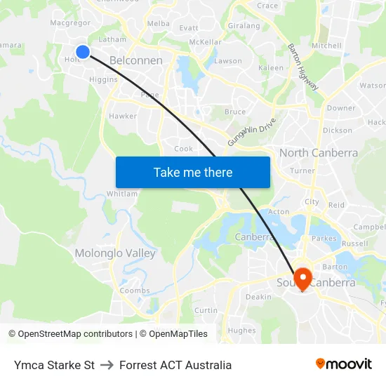 Ymca Starke St to Forrest ACT Australia map