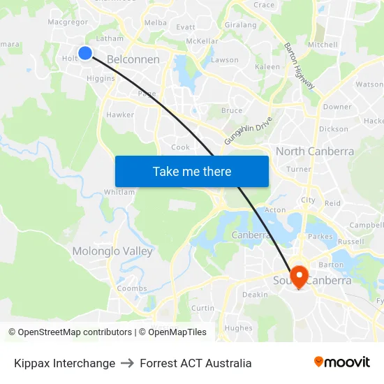 Kippax Interchange to Forrest ACT Australia map