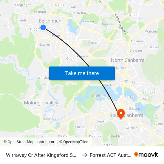 Wirraway Cr After Kingsford Smith Dr to Forrest ACT Australia map