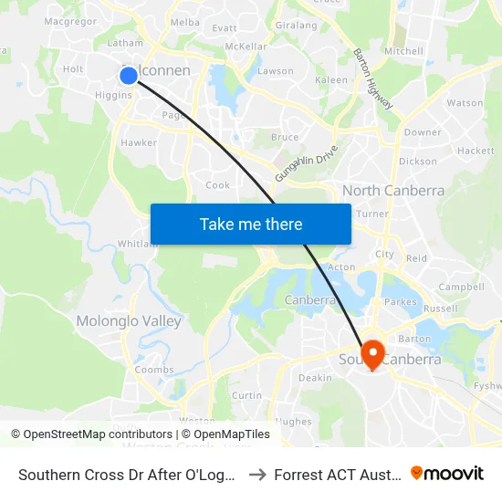 Southern Cross Dr After O'Loghlen St to Forrest ACT Australia map