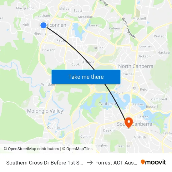Southern Cross Dr Before 1st Starke St to Forrest ACT Australia map