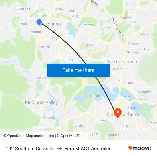 192 Southern Cross Dr to Forrest ACT Australia map