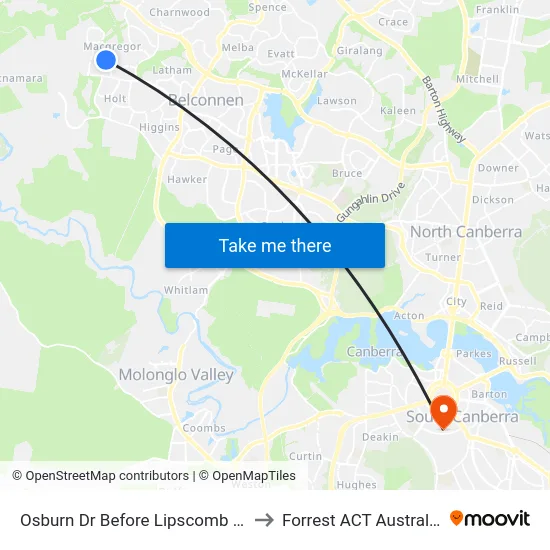 Osburn Dr Before Lipscomb Pl to Forrest ACT Australia map