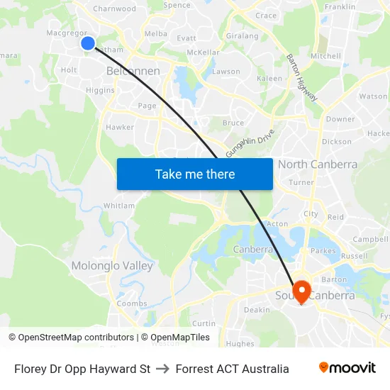 Florey Dr Opp Hayward St to Forrest ACT Australia map