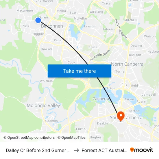 Dalley Cr Before 2nd Gurner St to Forrest ACT Australia map