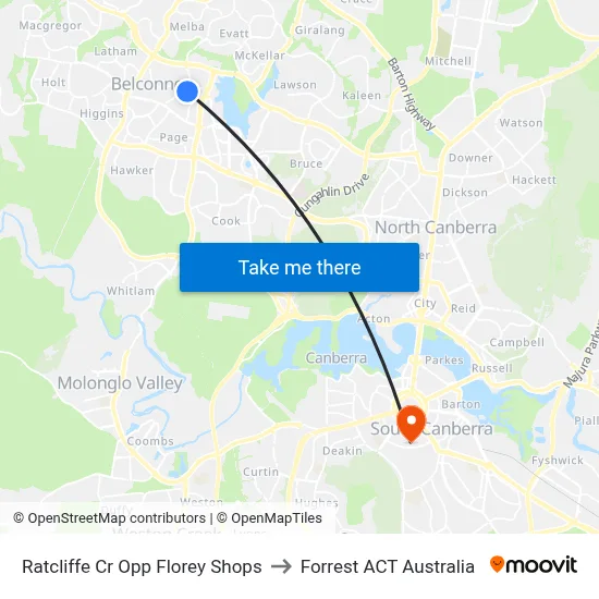 Ratcliffe Cr Opp Florey Shops to Forrest ACT Australia map