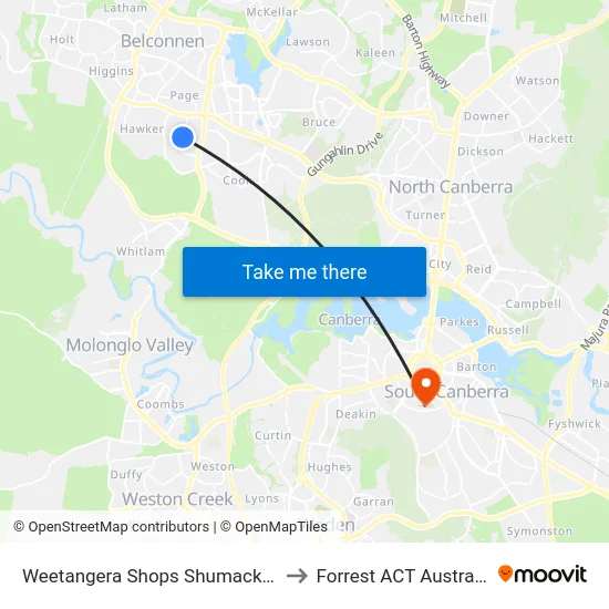 Weetangera Shops Shumack St to Forrest ACT Australia map