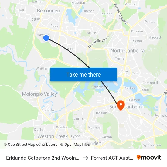 Erldunda Cctbefore 2nd Woolner Cct to Forrest ACT Australia map