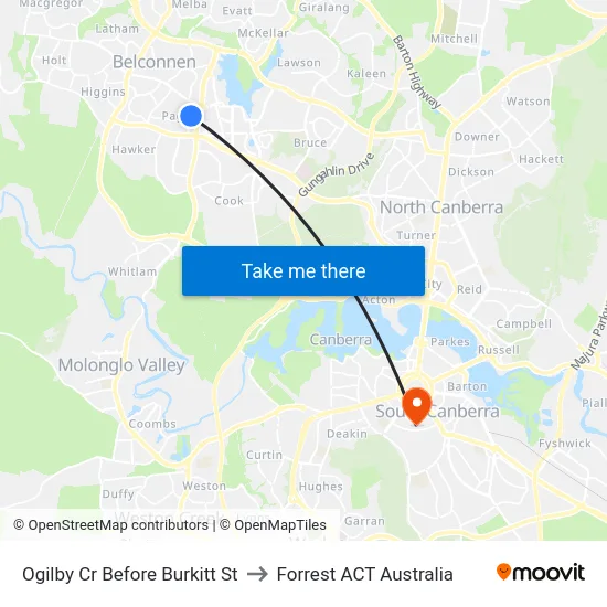 Ogilby Cr Before Burkitt St to Forrest ACT Australia map
