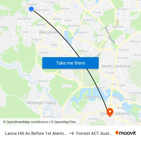 Lance Hill Av Before 1st Alarmon Cr to Forrest ACT Australia map