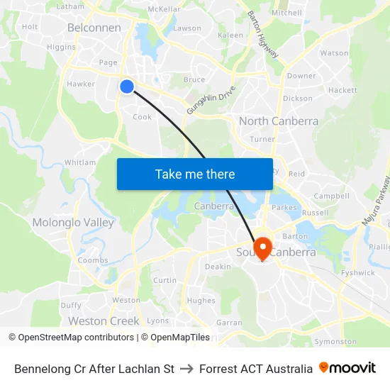 Bennelong Cr After Lachlan St to Forrest ACT Australia map