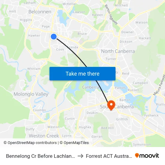 Bennelong Cr Before Lachlan St to Forrest ACT Australia map