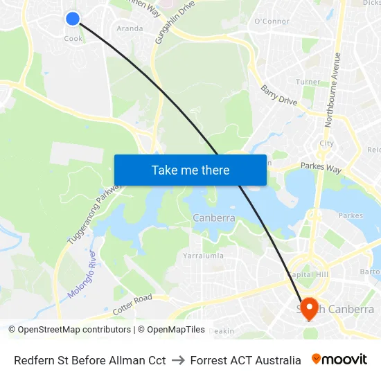 Redfern St Before Allman Cct to Forrest ACT Australia map