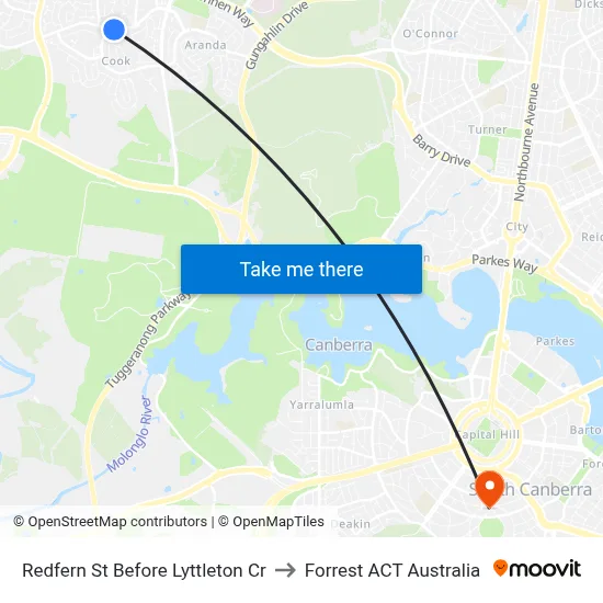 Redfern St Before Lyttleton Cr to Forrest ACT Australia map