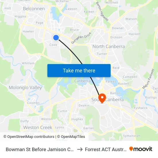 Bowman St Before Jamison Centre to Forrest ACT Australia map
