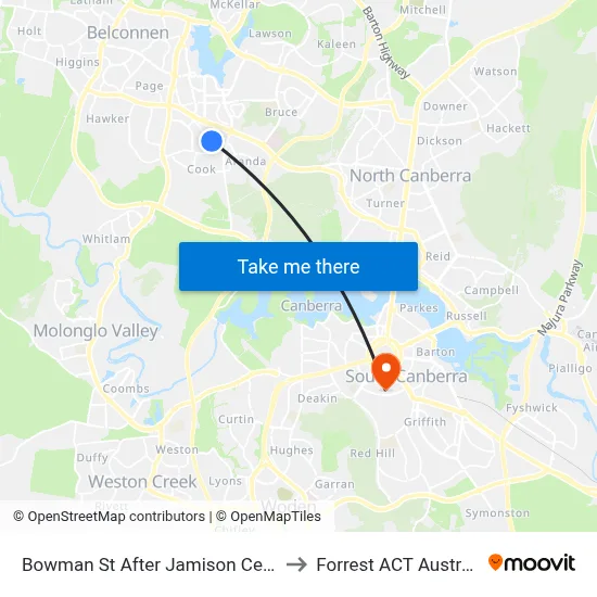 Bowman St After Jamison Centre to Forrest ACT Australia map