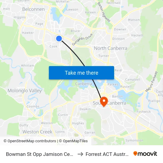 Bowman St Opp Jamison Centre to Forrest ACT Australia map