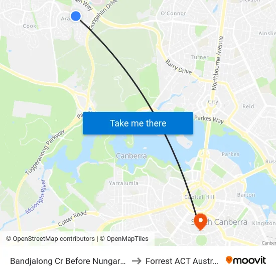 Bandjalong Cr Before Nungara St to Forrest ACT Australia map