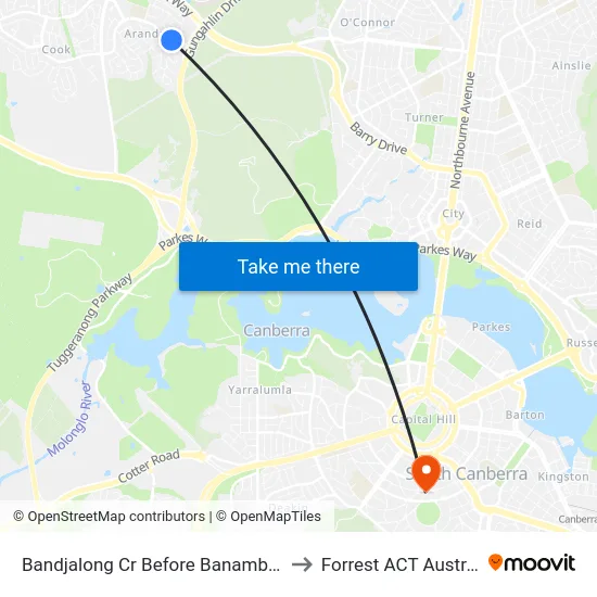 Bandjalong Cr Before Banambila St to Forrest ACT Australia map
