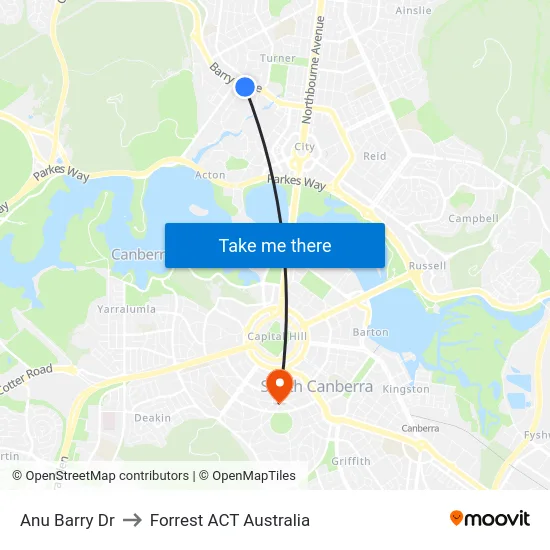 Anu Barry Dr to Forrest ACT Australia map