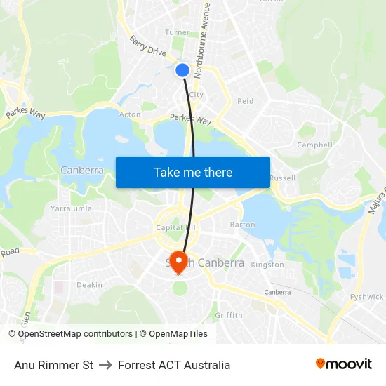 Anu Rimmer St to Forrest ACT Australia map