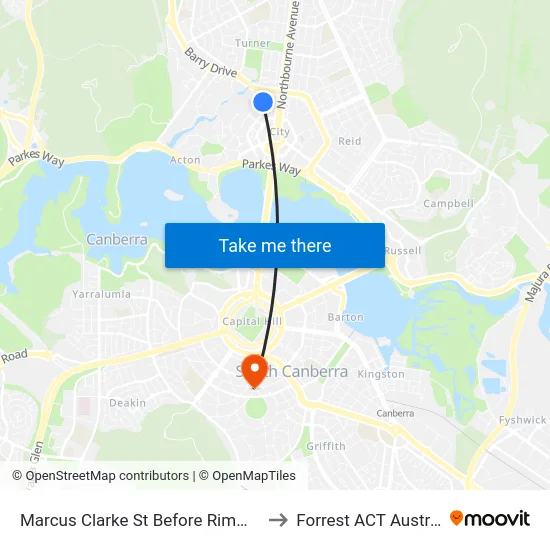 Marcus Clarke St Before Rimmer St to Forrest ACT Australia map