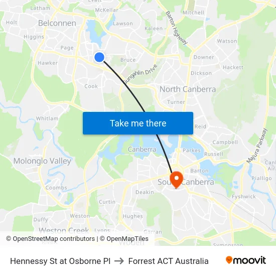 Hennessy St at Osborne Pl to Forrest ACT Australia map