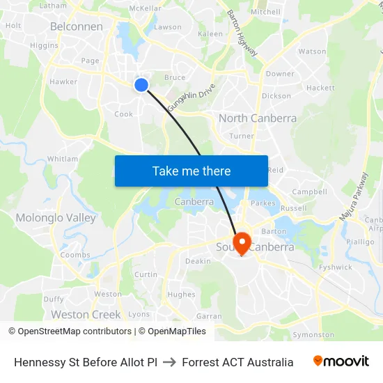 Hennessy St Before Allot Pl to Forrest ACT Australia map