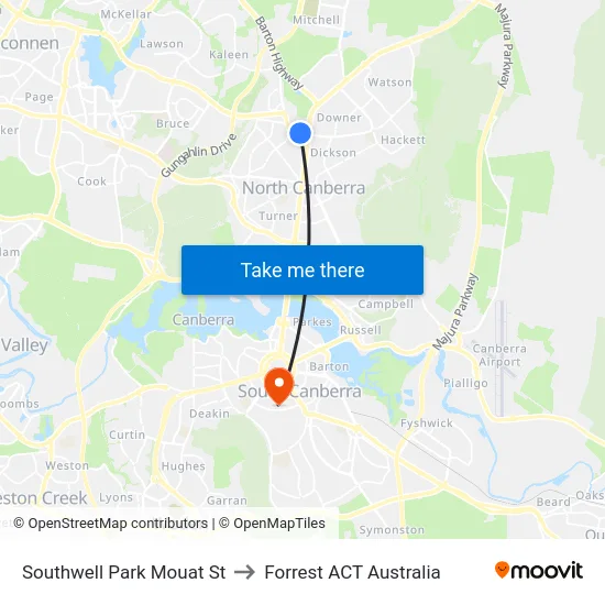 Southwell Park Mouat St to Forrest ACT Australia map