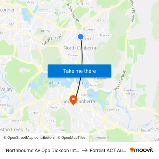 Northbourne Av Opp Dickson Interchange to Forrest ACT Australia map