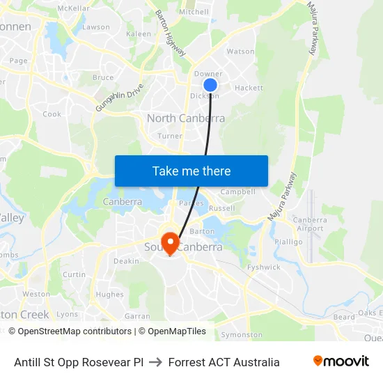 Antill St Opp Rosevear Pl to Forrest ACT Australia map