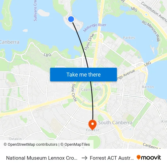 National Museum Lennox Crossing to Forrest ACT Australia map