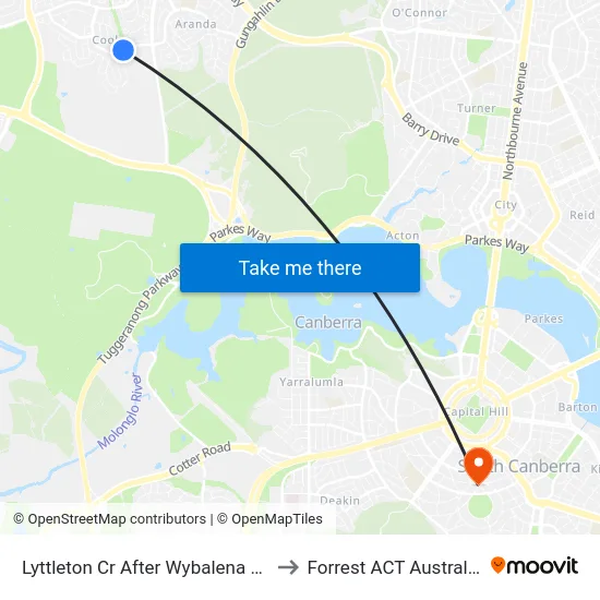 Lyttleton Cr After Wybalena Gr to Forrest ACT Australia map