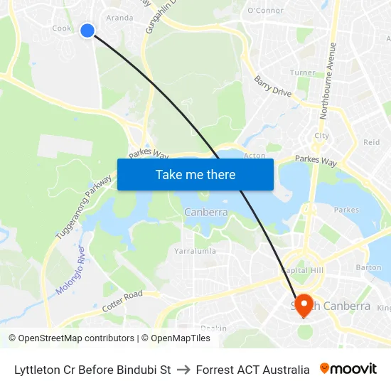 Lyttleton Cr Before Bindubi St to Forrest ACT Australia map