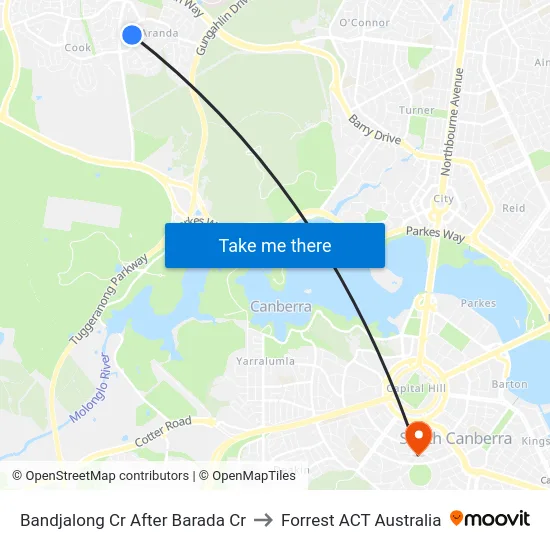 Bandjalong Cr After Barada Cr to Forrest ACT Australia map