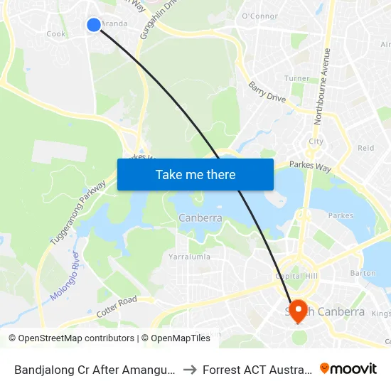 Bandjalong Cr After Amangu St to Forrest ACT Australia map