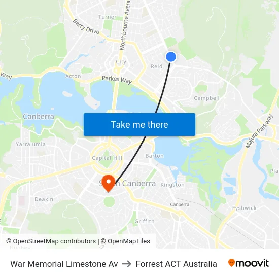 War Memorial Limestone Av to Forrest ACT Australia map