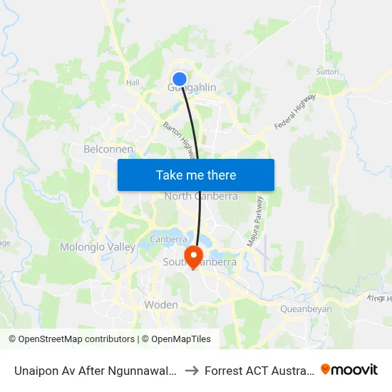 Unaipon Av After Ngunnawal Ps to Forrest ACT Australia map