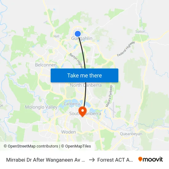 Mirrabei Dr After Wanganeen Av Northbound to Forrest ACT Australia map