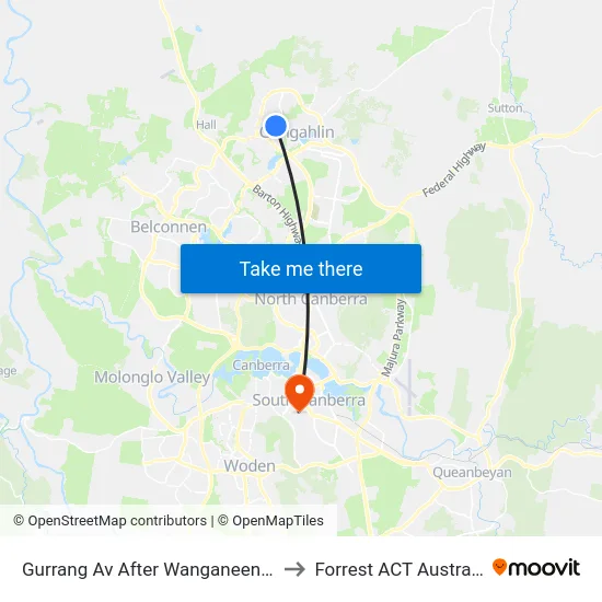 Gurrang Av After Wanganeen Av to Forrest ACT Australia map