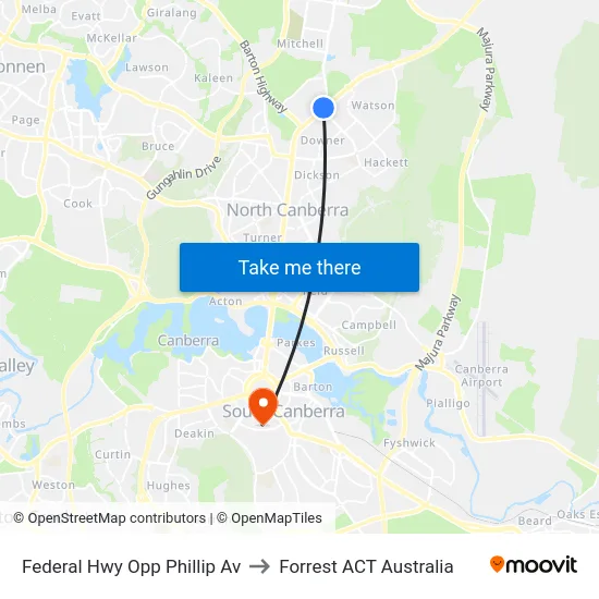 Federal Hwy Opp Phillip Av to Forrest ACT Australia map