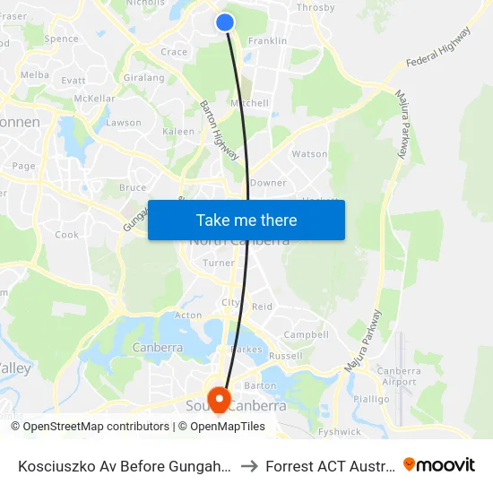 Kosciuszko Av Before Gungahlin Dr to Forrest ACT Australia map