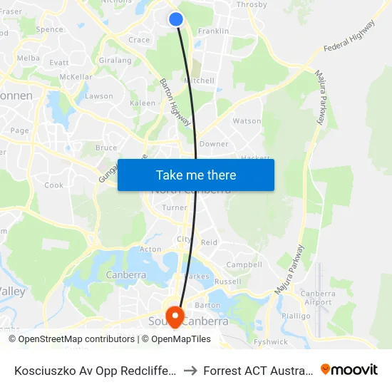Kosciuszko Av Opp Redcliffe St to Forrest ACT Australia map