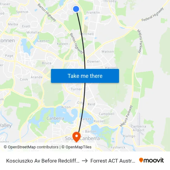 Kosciuszko Av Before Redcliffe St to Forrest ACT Australia map
