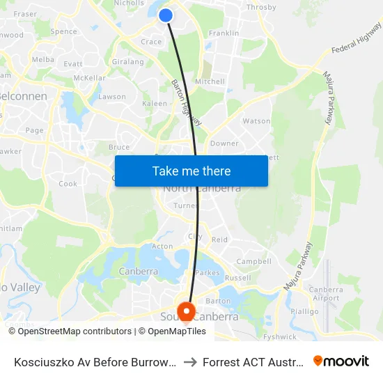 Kosciuszko Av Before Burrowa St to Forrest ACT Australia map