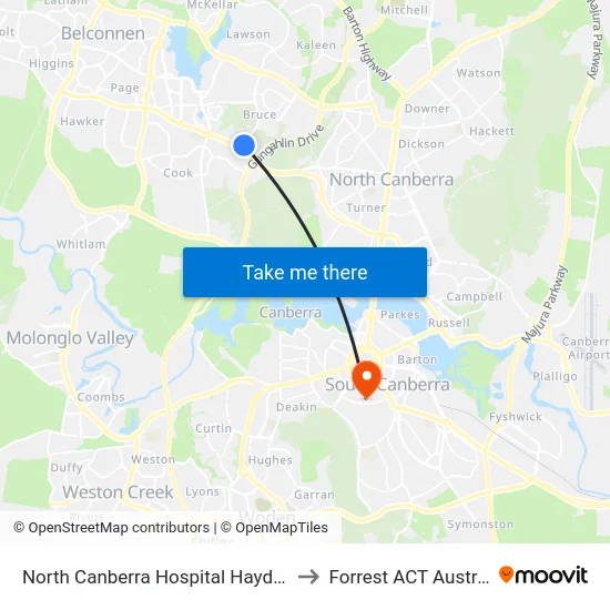 North Canberra Hospital Haydon Dr to Forrest ACT Australia map
