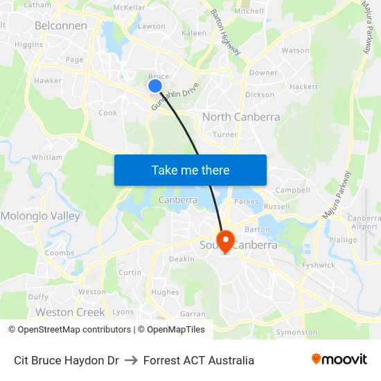 Cit Bruce Haydon Dr to Forrest ACT Australia map