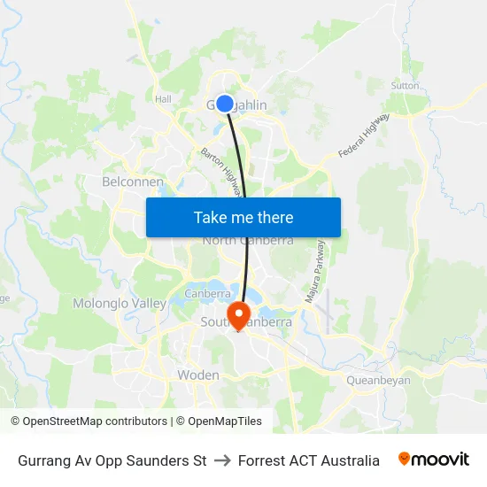 Gurrang Av Opp Saunders St to Forrest ACT Australia map
