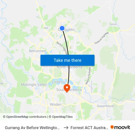 Gurrang Av Before Wellington St to Forrest ACT Australia map