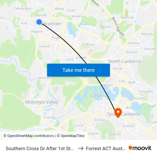 Southern Cross Dr After 1st Starke St to Forrest ACT Australia map